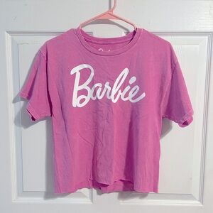 Barbie | Pink Acid Wash Cropped Raw Hem T-Shirt - Sz M